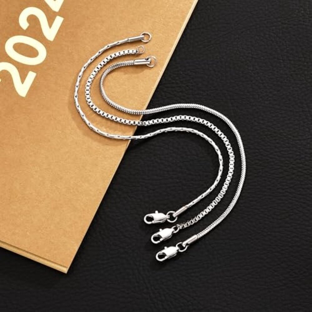 Silver Snake Chain Bracelet Set Minimal Classic Stackable Jewelry Gift - Picture 7 of 8
